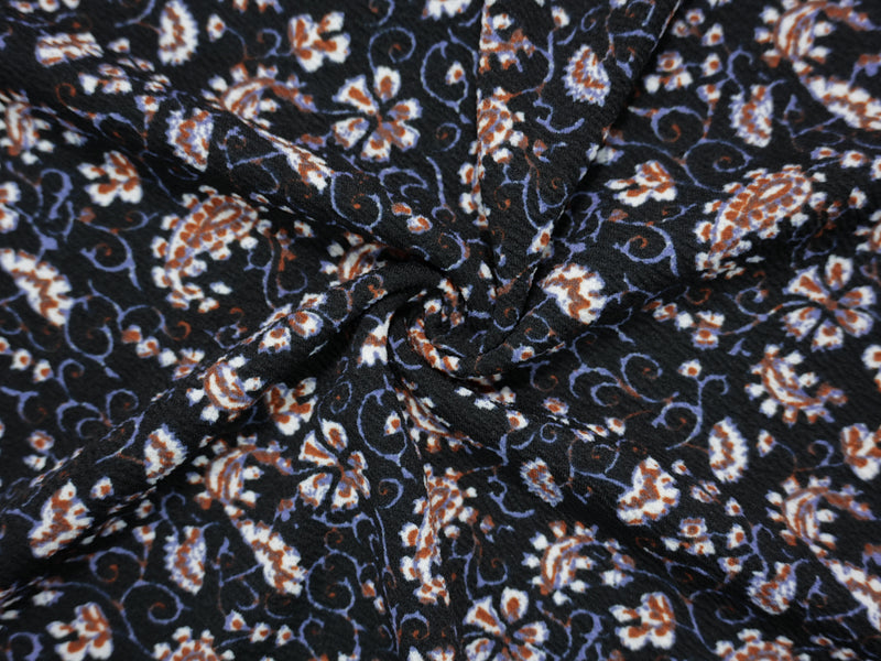 Black-Multi Poly Floral Paisley Liverpool Double Knit Fabric