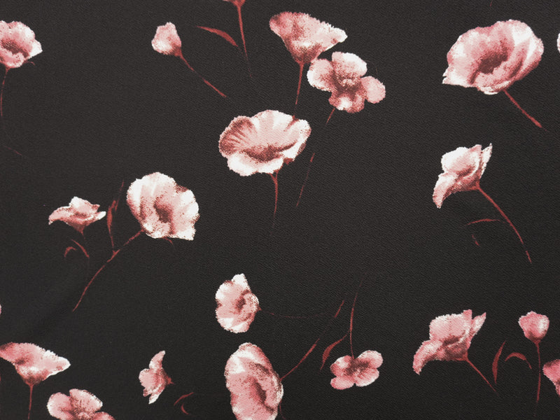 Black-Pink-Brown Poly Stretch Floral Liverpool Double Knit Fabric