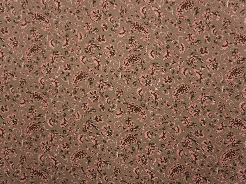 Brown-Coral Poly Spandex Floral Paisley Print Liverpool Double Knit Fabric