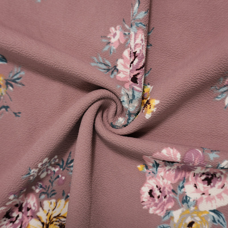 Mauve-Multi Poly Stretch Floral Liverpool Double Knit Fabric