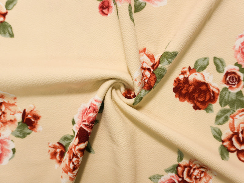 Yellow-Red-Multi Poly Stretch Floral Liverpool Double Knit Fabric