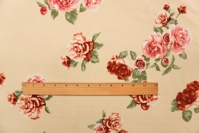 Yellow-Red-Multi Poly Stretch Floral Liverpool Double Knit Fabric