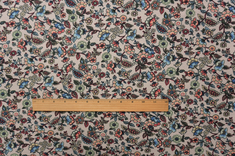 Beige-Coral-Multi Poly Stretch Floral Liverpool Double Knit Fabric