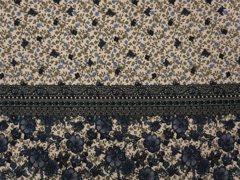 Beige-Black-Multi Poly Floral Liverpool Double Knit Fabric