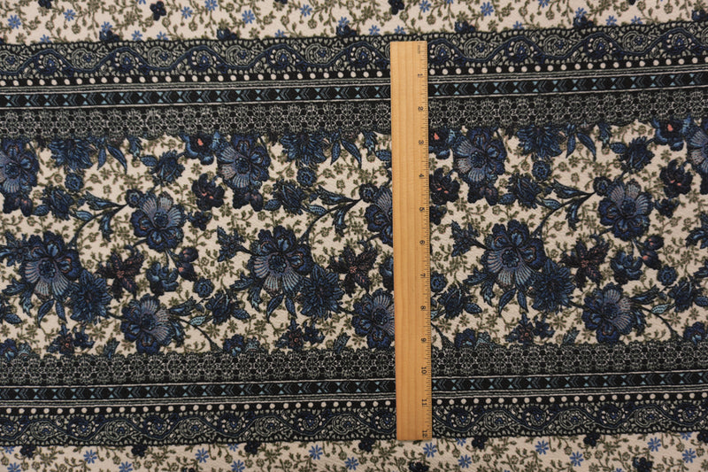 Beige-Black-Multi Poly Floral Liverpool Double Knit Fabric