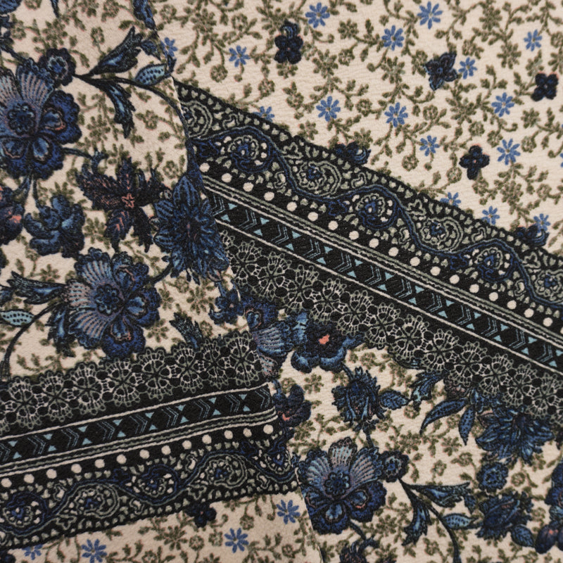 Beige-Black-Multi Poly Floral Liverpool Double Knit Fabric
