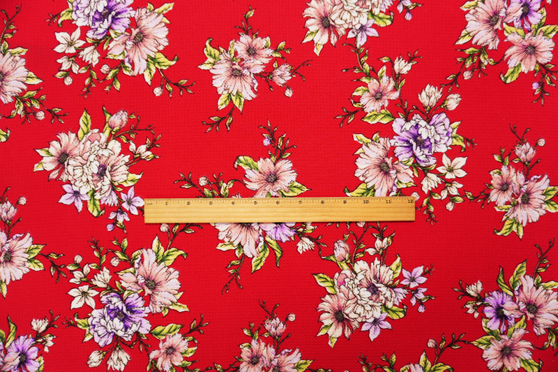 Red-Purple-Multi Poly Stretch Floral Bullet Double Knit Fabric