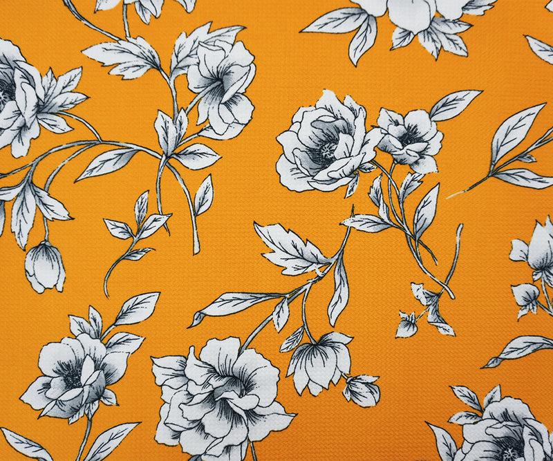 Mustard Yellow-Multi Poly Floral Bullet Double Knit Fabric
