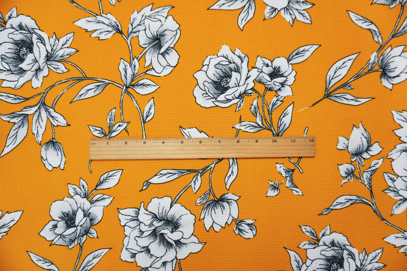 Mustard Yellow-Multi Poly Floral Bullet Double Knit Fabric