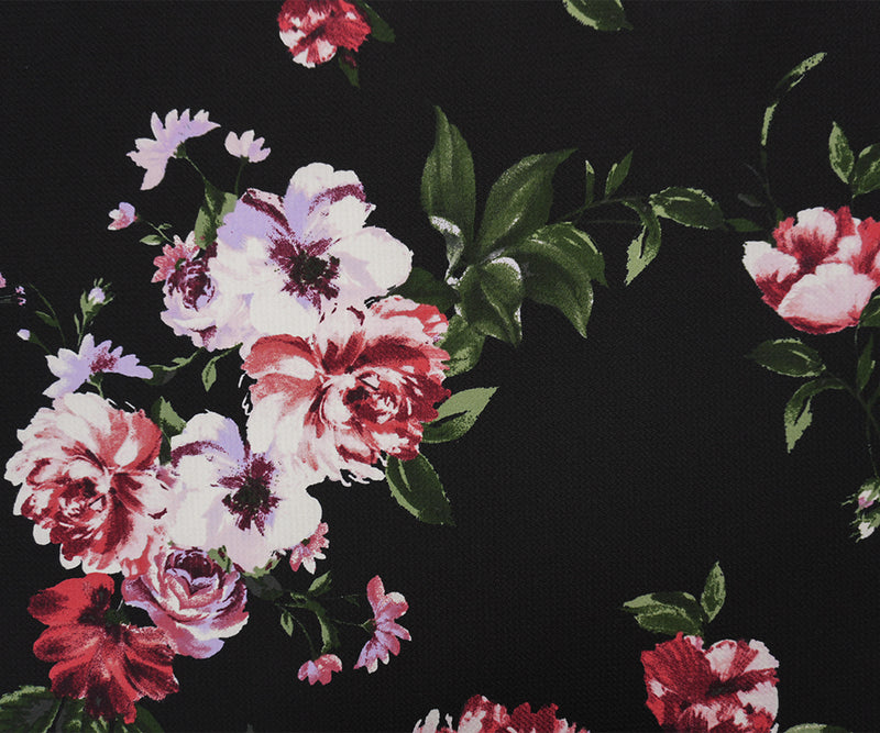 Black-Red-Multi Poly Stretch Floral Bullet Double Knit Fabric