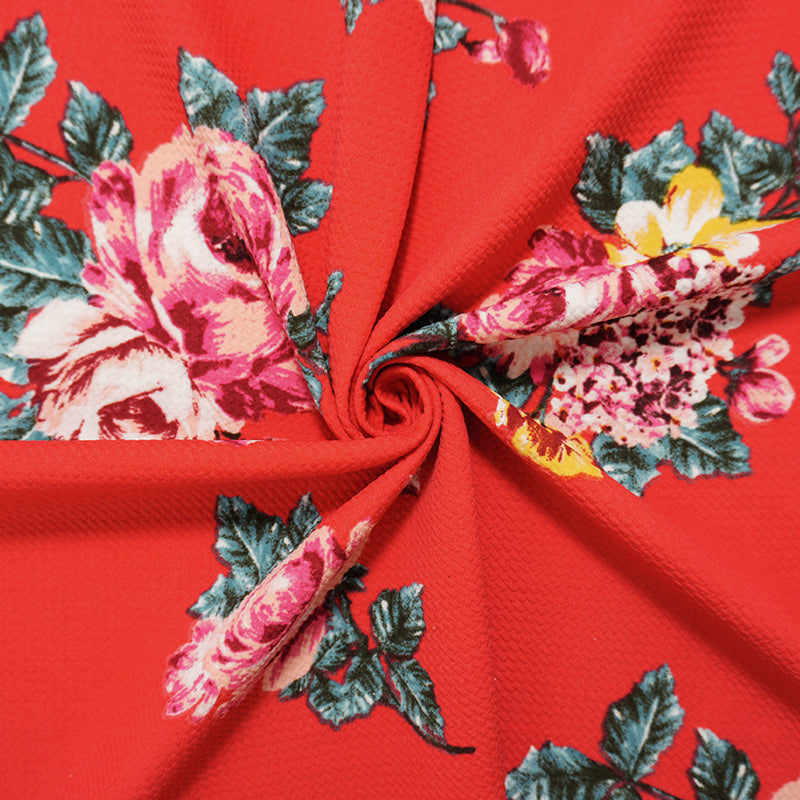 Red-Pink-Multi Poly Stretch Floral Bullet Double Knit Fabric