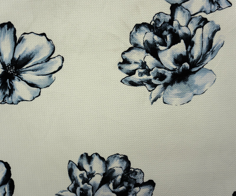 White-Gray-Black Poly Stretch Floral Bullet Double Knit Fabric