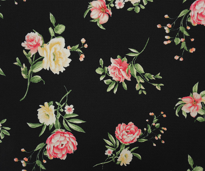 Black-Red-Green Poly Stretch Floral Bullet Double Knit Fabric