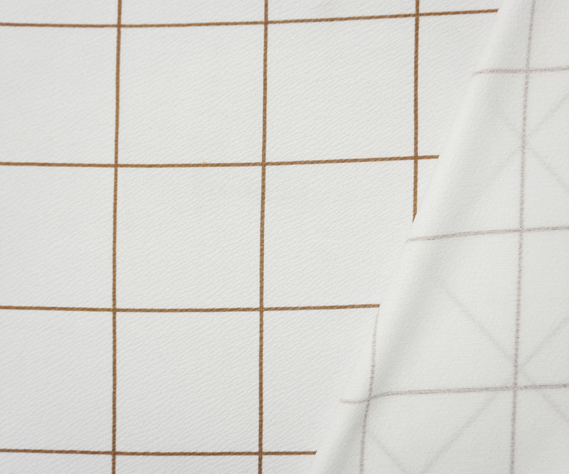 White-Brown Poly Check Printed Liverpool Double Knit Fabric