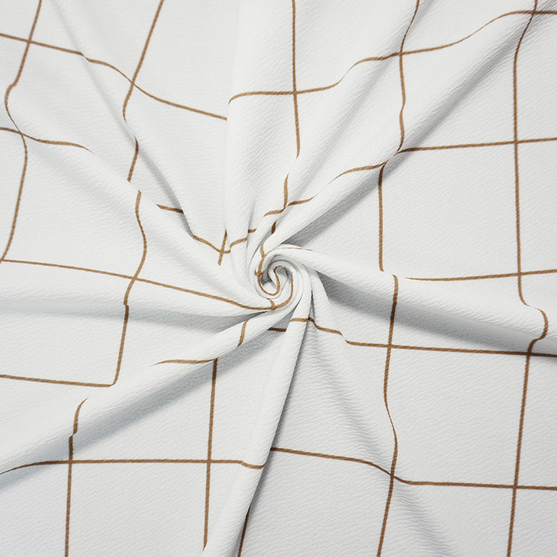 White-Brown Poly Check Printed Liverpool Double Knit Fabric