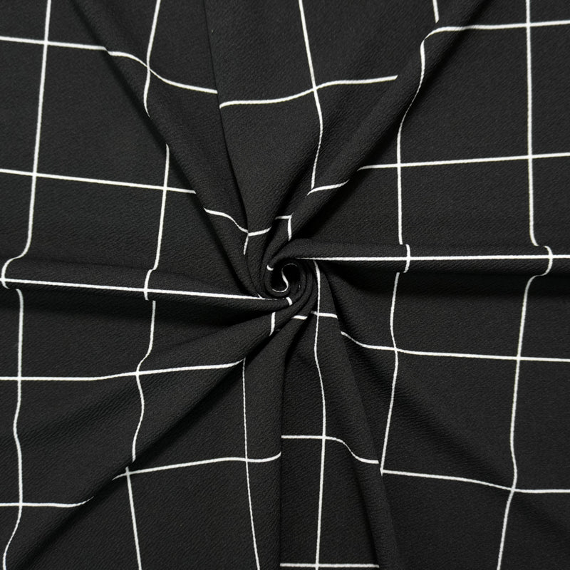 Black-White Poly Check Printed Liverpool Double Knit Fabric