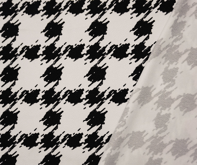 White-Black Poly Spandex Houndstooth Printed Liverpool Double Knit Fabric