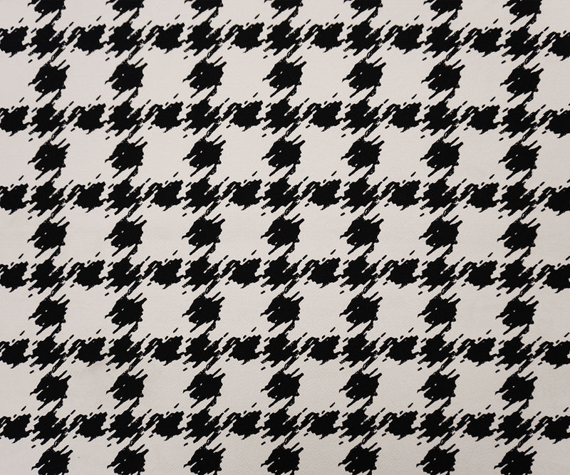 White-Black Poly Spandex Houndstooth Printed Liverpool Double Knit Fabric