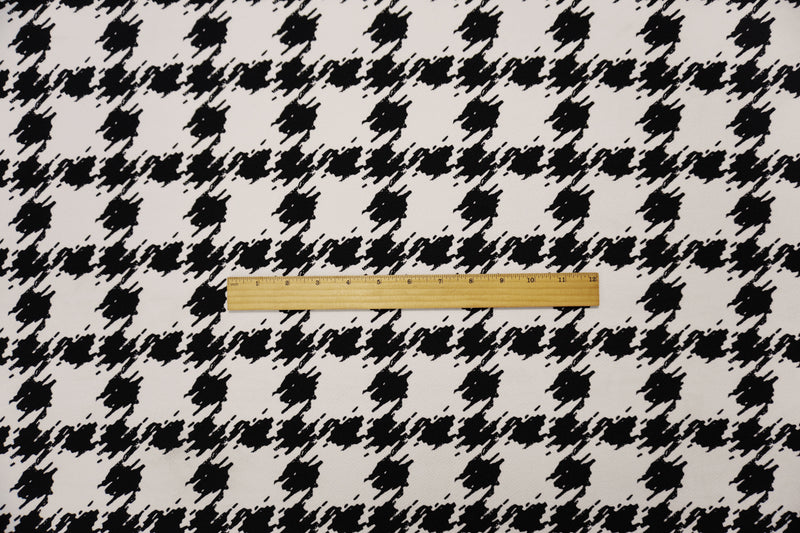 White-Black Poly Spandex Houndstooth Printed Liverpool Double Knit Fabric