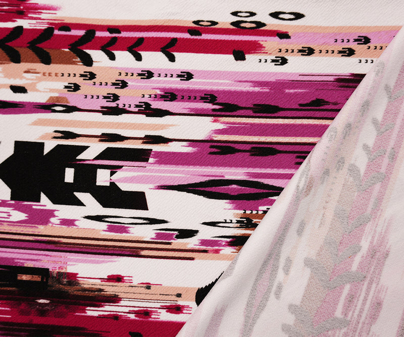 Pink-Brown-Multi Poly Abstract Ikat Liverpool Double Knit Fabric