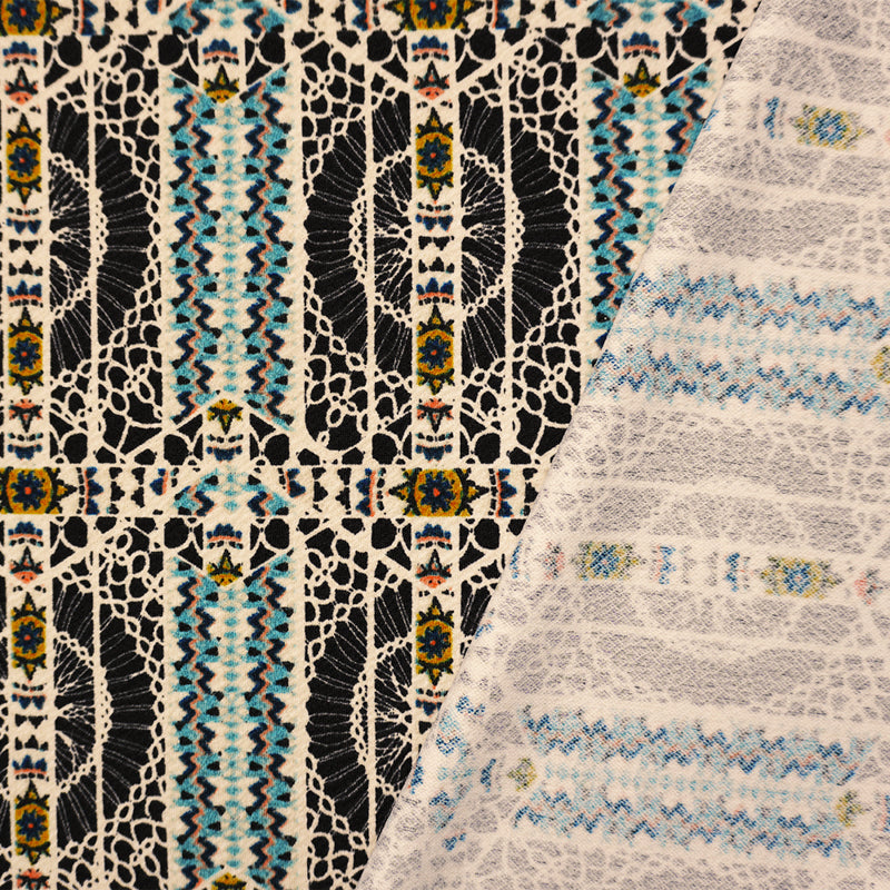 Black Poly Spandex Tribal Printed Liverpool Double Knit Fabric