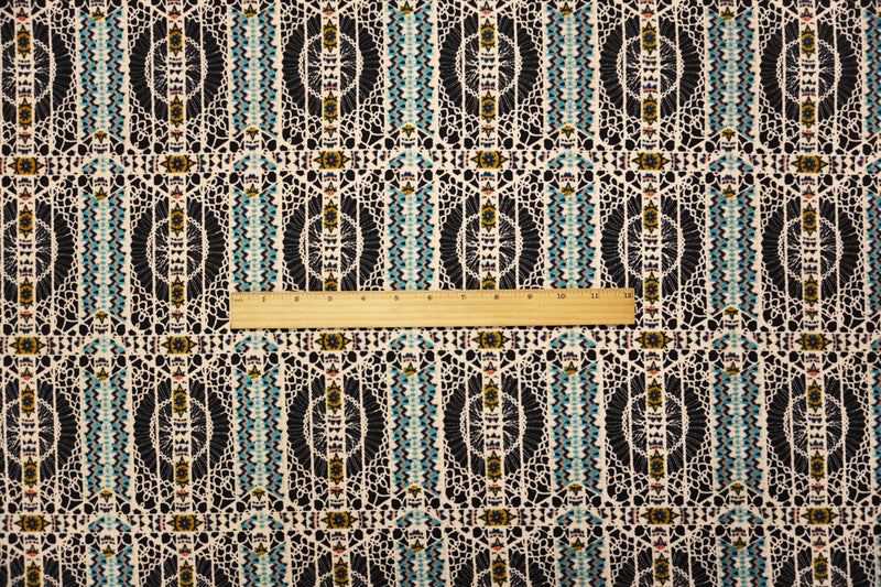 Black Poly Spandex Tribal Printed Liverpool Double Knit Fabric