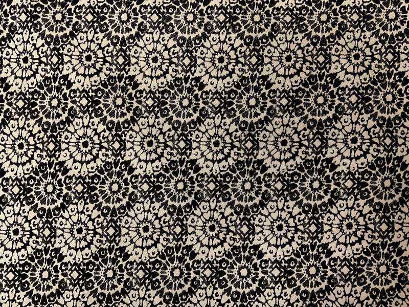 Black-Ivory Poly Floral Printed Liverpool Double Knit Fabric