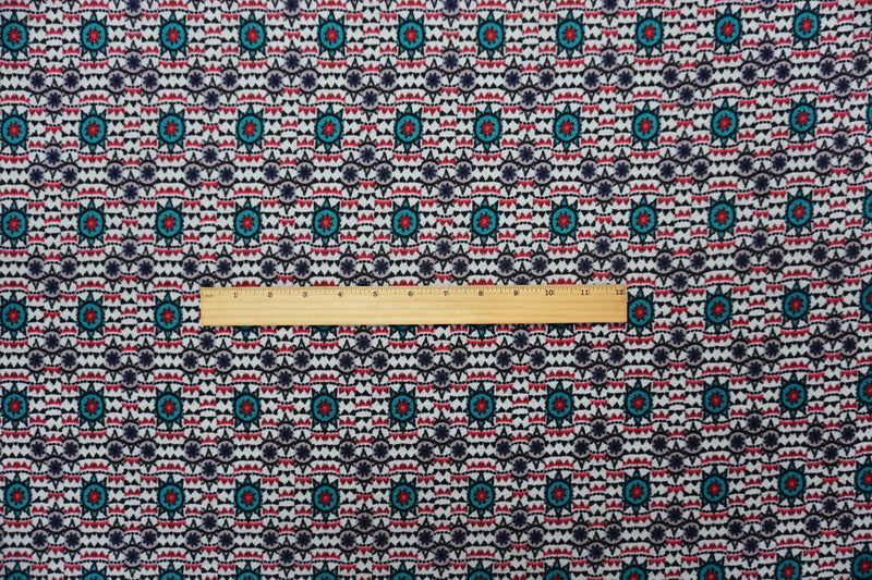 Red-Gray-Multi Poly Medallion Liverpool Double Knit Fabric