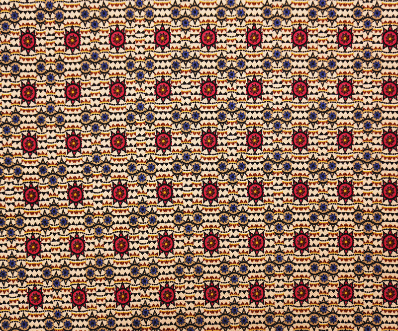 Beige-Red Poly Tribal Printed Liverpool Double Knit Fabric