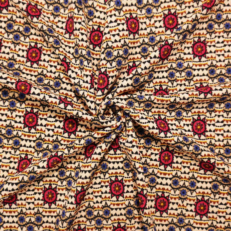 Beige-Red Poly Tribal Printed Liverpool Double Knit Fabric
