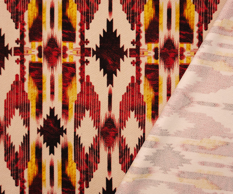 Red-Beige-Multi Poly Aztec Printed Liverpool Double Knit Fabric
