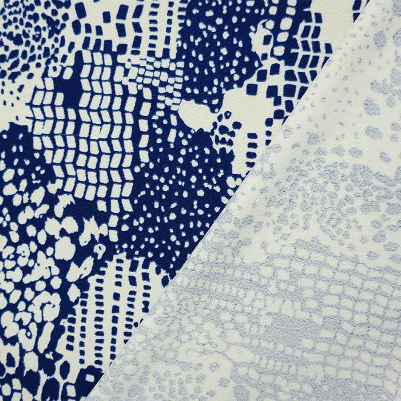 Blue-White Poly Abstract Printed Liverpool Double Knit Fabric