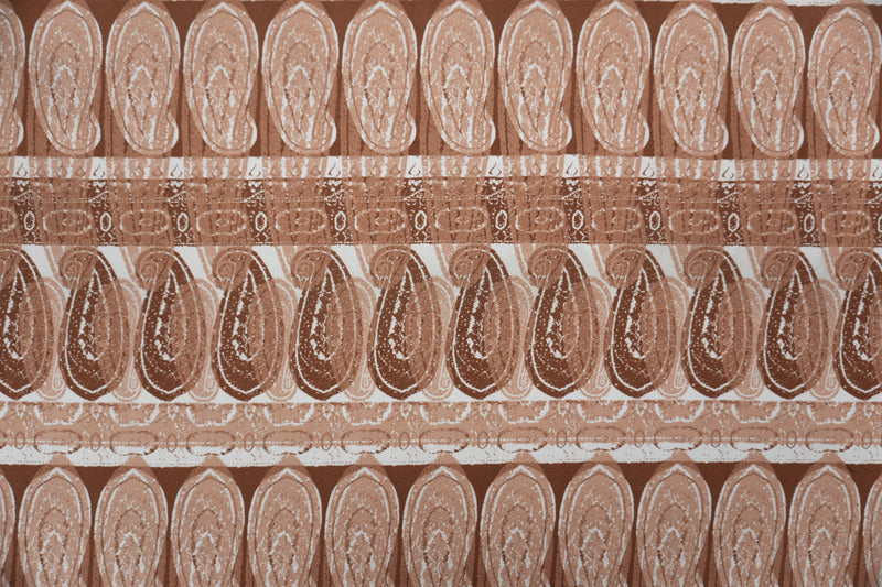Brown-White Poly Paisley Printed Liverpool Double Knit Fabric