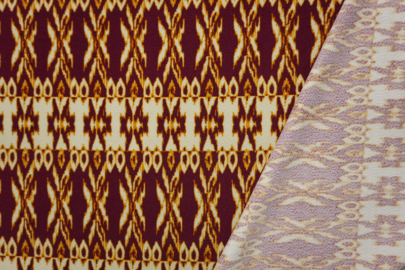Red-Multi Poly Ikat Printed Liverpool Double Knit Fabric