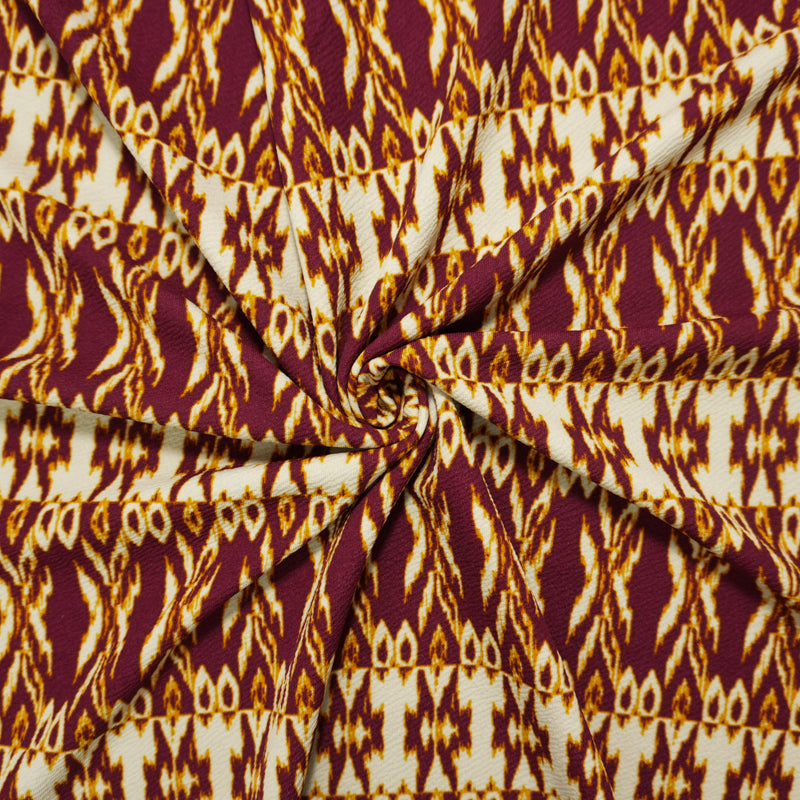 Red-Multi Poly Ikat Printed Liverpool Double Knit Fabric