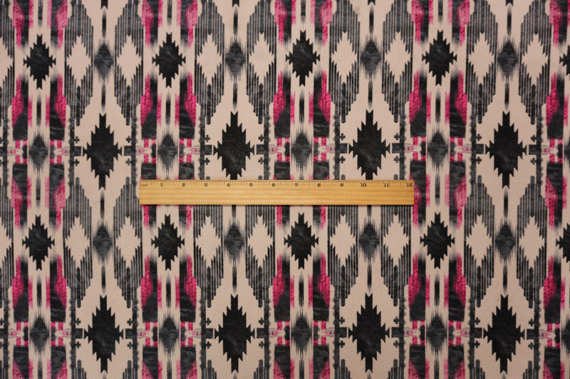 Beige-Red-Multi Poly Ikat Printed Liverpool Double Knit Fabric