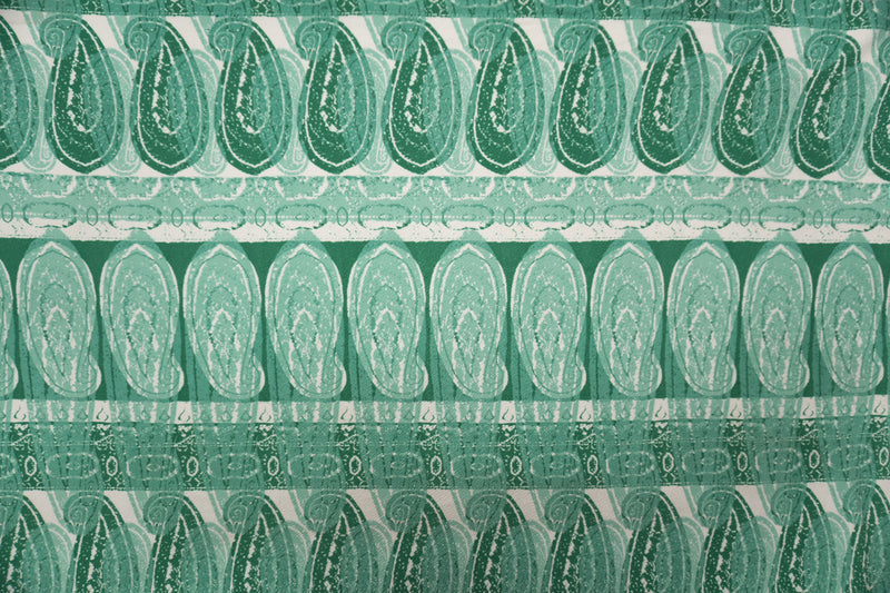 Green-White Poly Paisley Printed Liverpool Double Knit Fabric