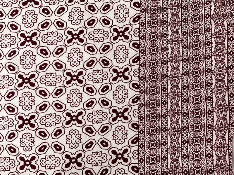 Red-White Poly Geometric Border Liverpool Double Knit Fabric