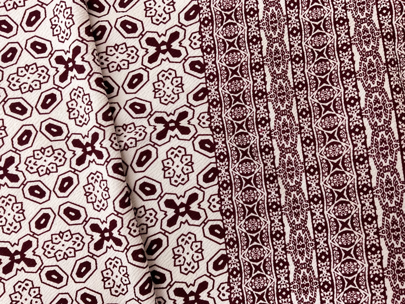 Red-White Poly Geometric Border Liverpool Double Knit Fabric