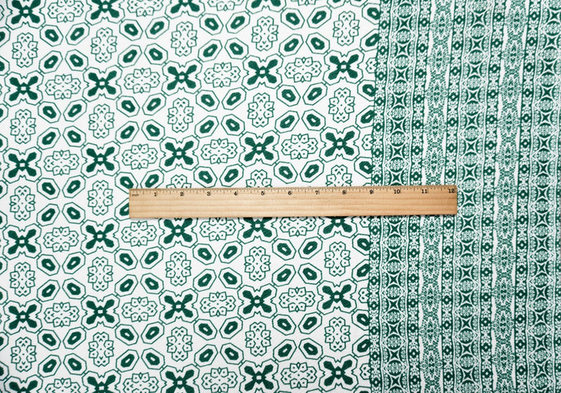 Green-White Geometric Border Liverpool Double Knit Fabric