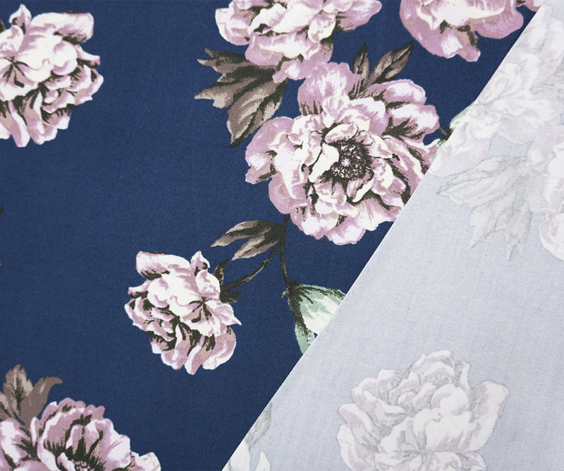 Blue-Purple-Multi Poly Floral Double Brushed Jersey Knit Fabric