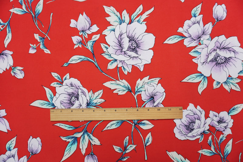Red-Purple-Multi Poly Floral Double Brushed Jersey Knit Fabric