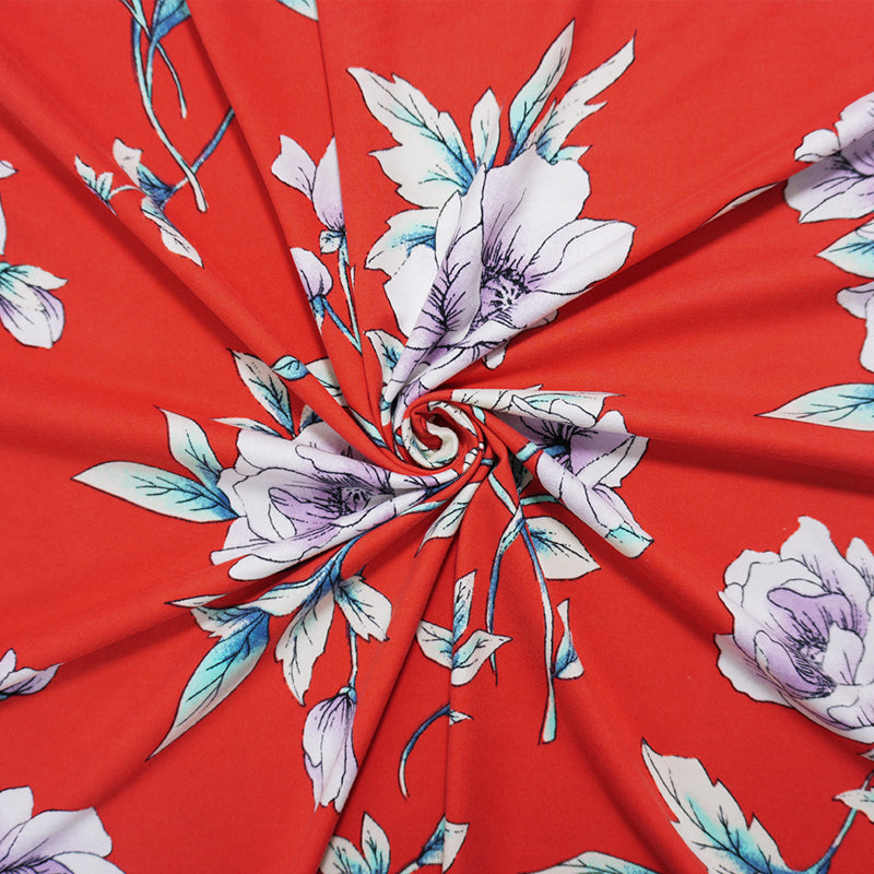 Red-Purple-Multi Poly Floral Double Brushed Jersey Knit Fabric