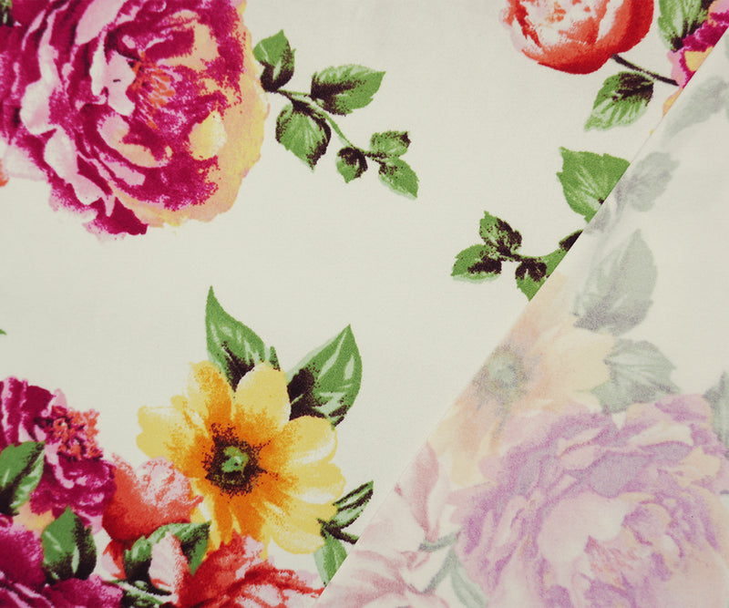 Ivory-Red-Multi Poly Floral Double Brushed Jersey Knit Fabric