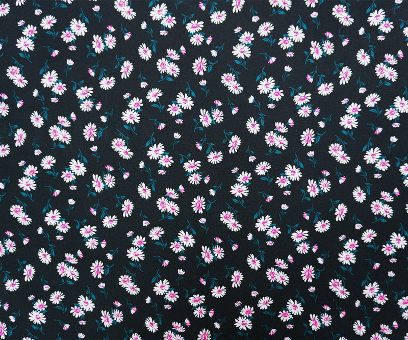 Black-Pink-Teal Poly Floral Double Brushed Jersey Knit Fabric