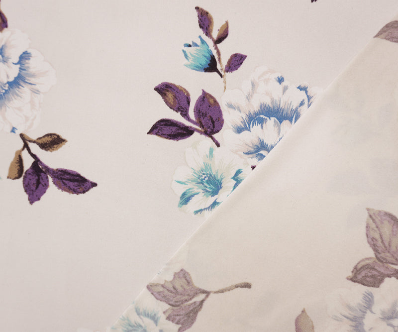 Light Beige-Purple Poly Floral Double Brushed Jersey Knit Fabric