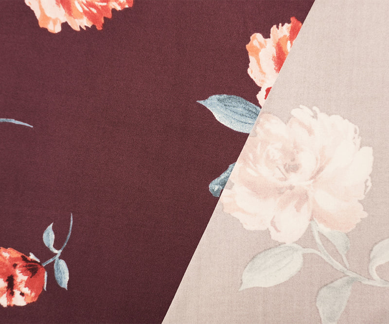 Burgundy Purple-Multi Poly Floral Double Brush Jersey Knit Fabric