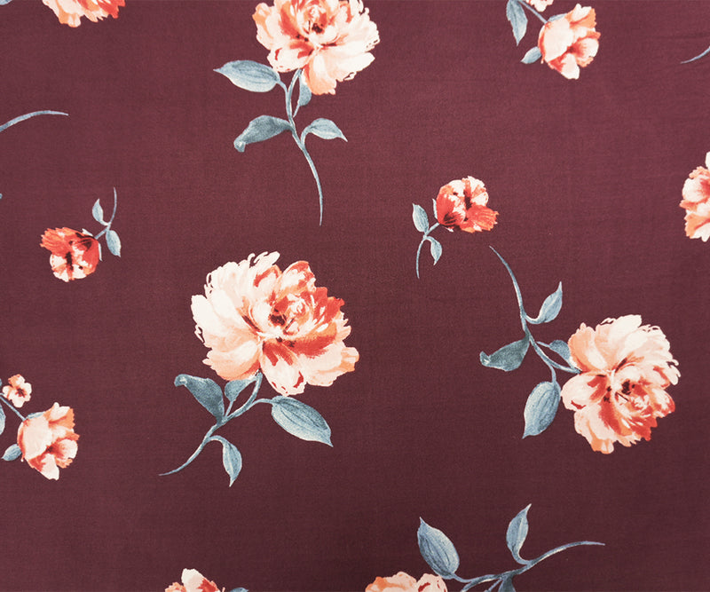 Burgundy Purple-Multi Poly Floral Double Brush Jersey Knit Fabric