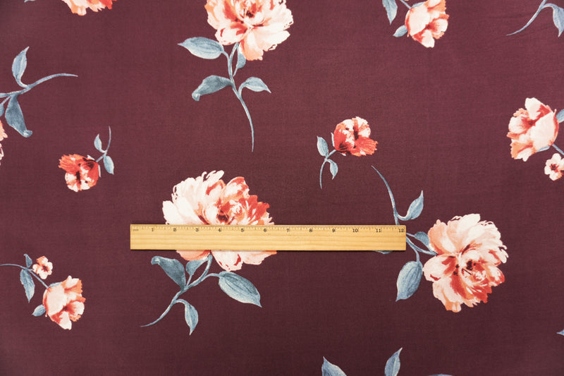 Burgundy Purple-Multi Poly Floral Double Brush Jersey Knit Fabric