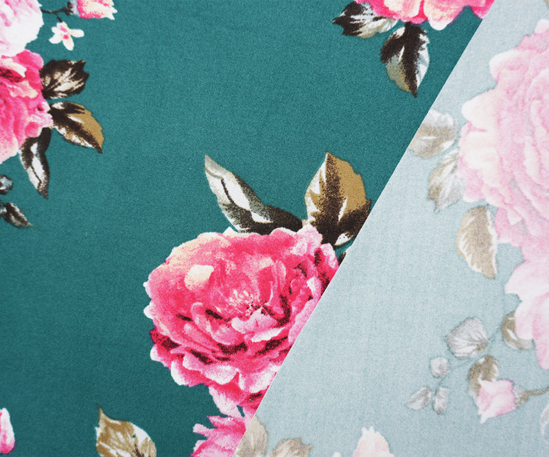Green-Pink-Multi Poly Floral Double Brushed Jersey Knit Fabric